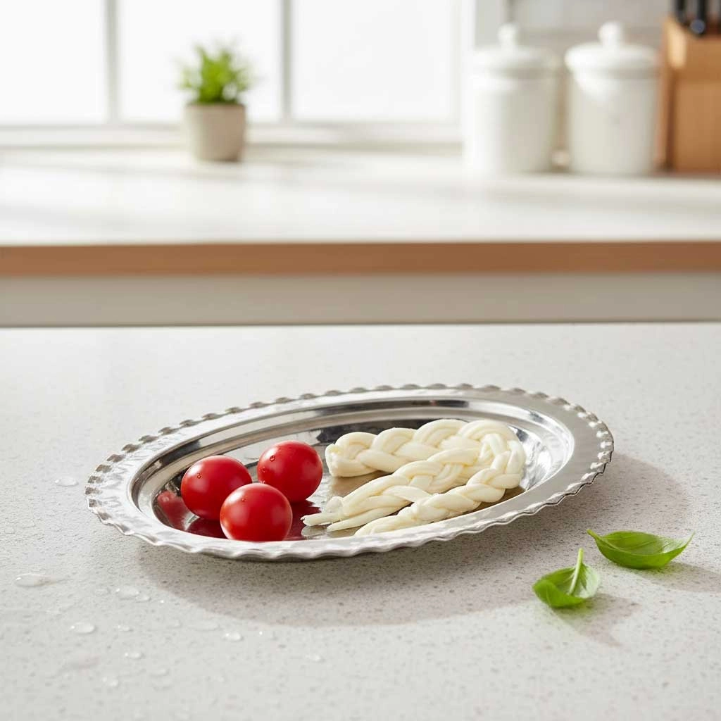 20 cm Dövme Çirtikli Oval Kalaylı Mezelik