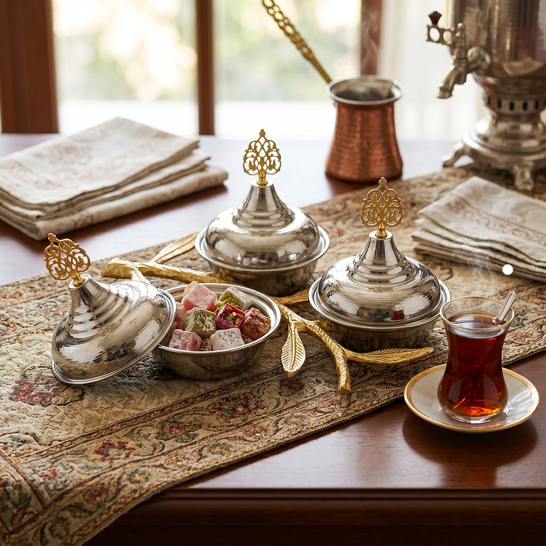 3’lü Nikelli Bakır Zeytin Dalı Çerezlik