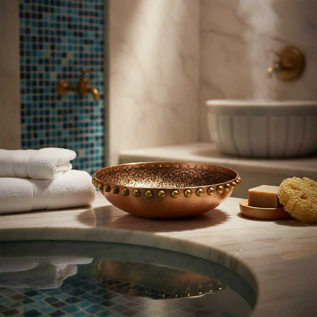 Ağır İşlemeli Bakır Hamam Tası