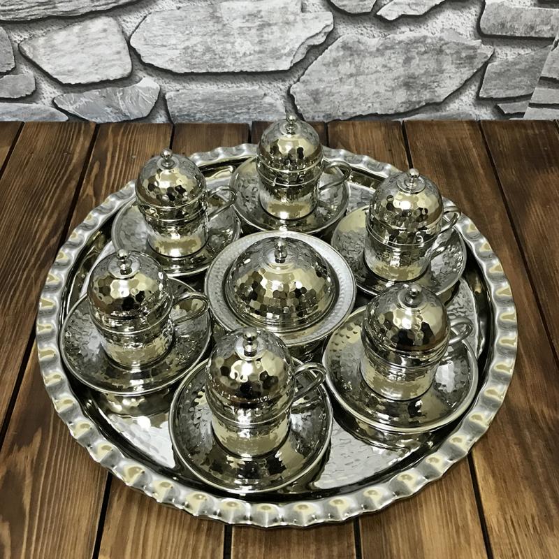 Bakır El Dövmesi 6 Kişilik Kahve Seti