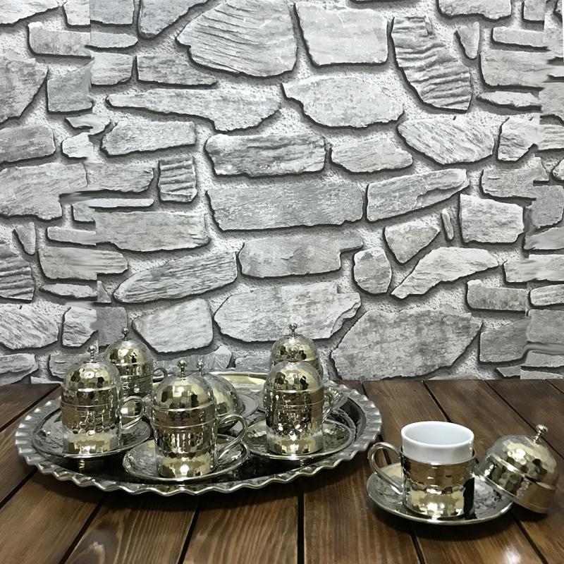 Bakır El Dövmesi 6 Kişilik Kahve Seti