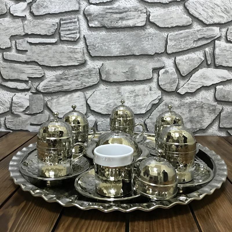 Bakır El Dövmesi 6 Kişilik Kahve Seti