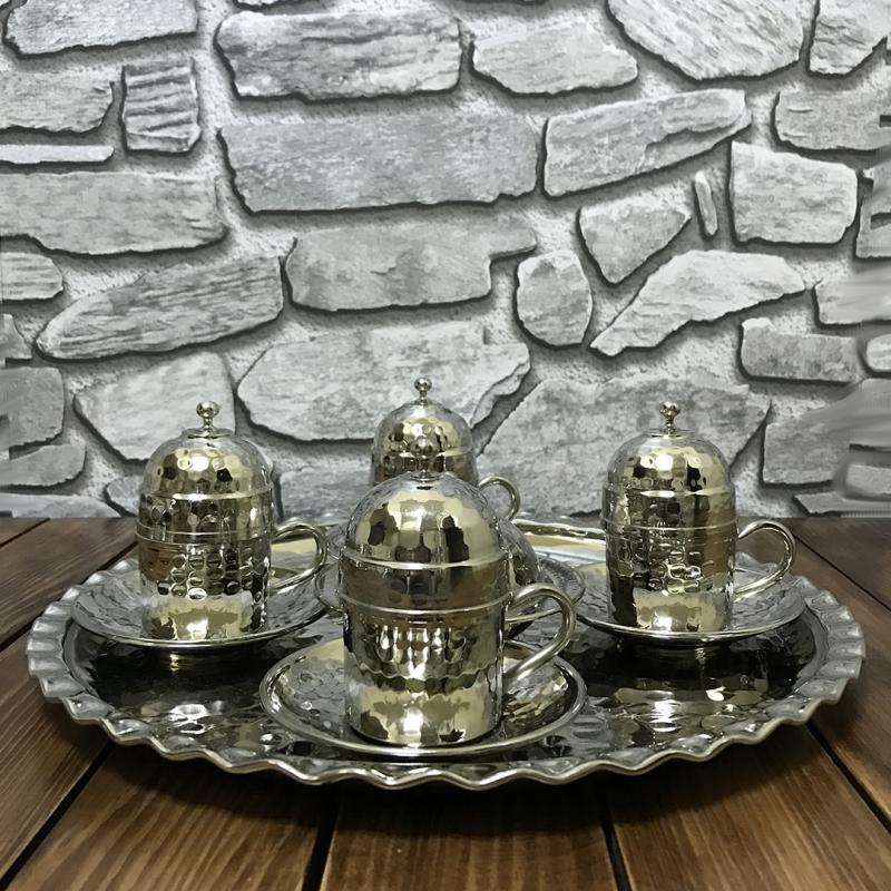 Bakır El Dövmesi 6 Kişilik Kahve Seti