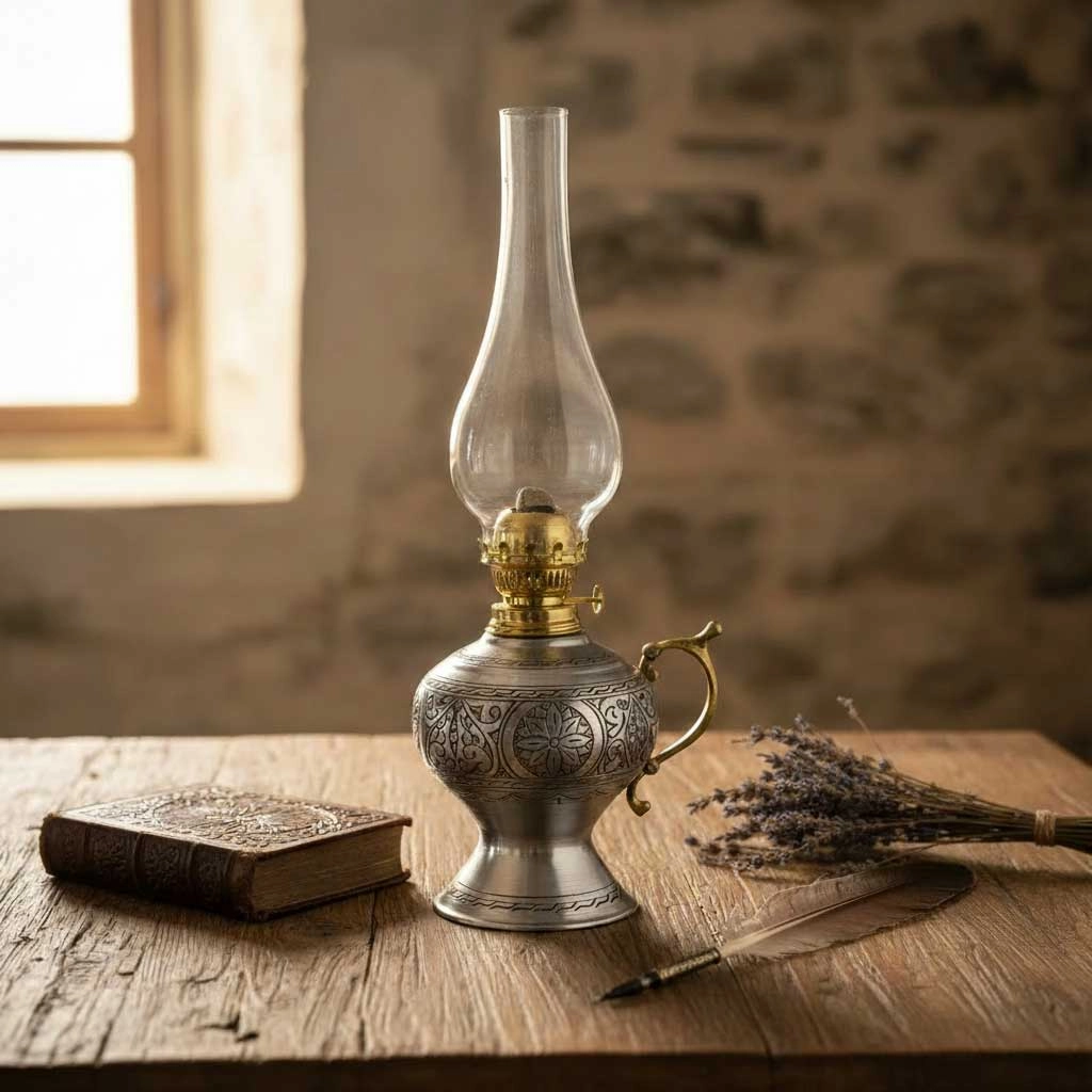 Kalay Eskitme İşlemeli Gaz Lambası