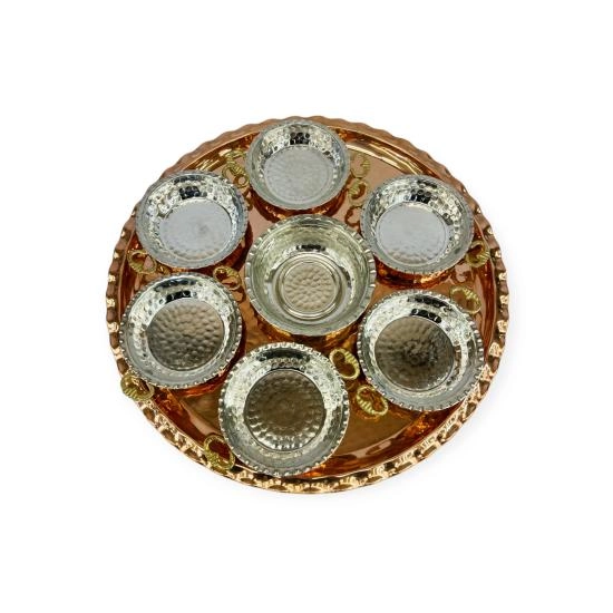 Bakır Mini Kahvaltı Takımı Tepsili Set