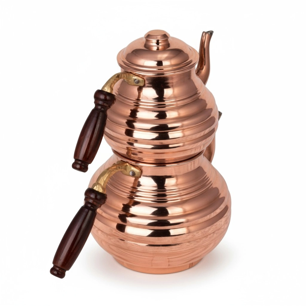 Dilimli Bakır Çaydanlık Orta Boy