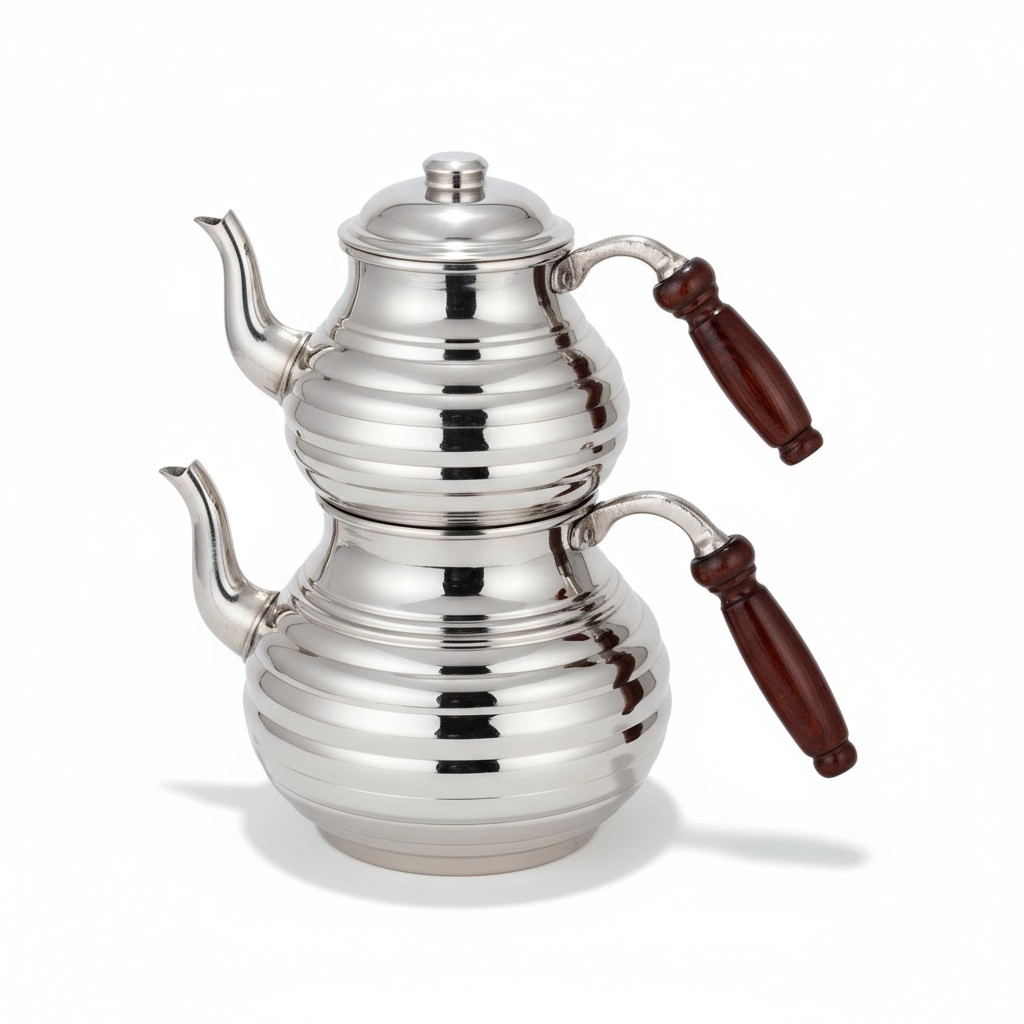 Nikelajlı Dilimli Bakır Çaydanlık Orta Boy