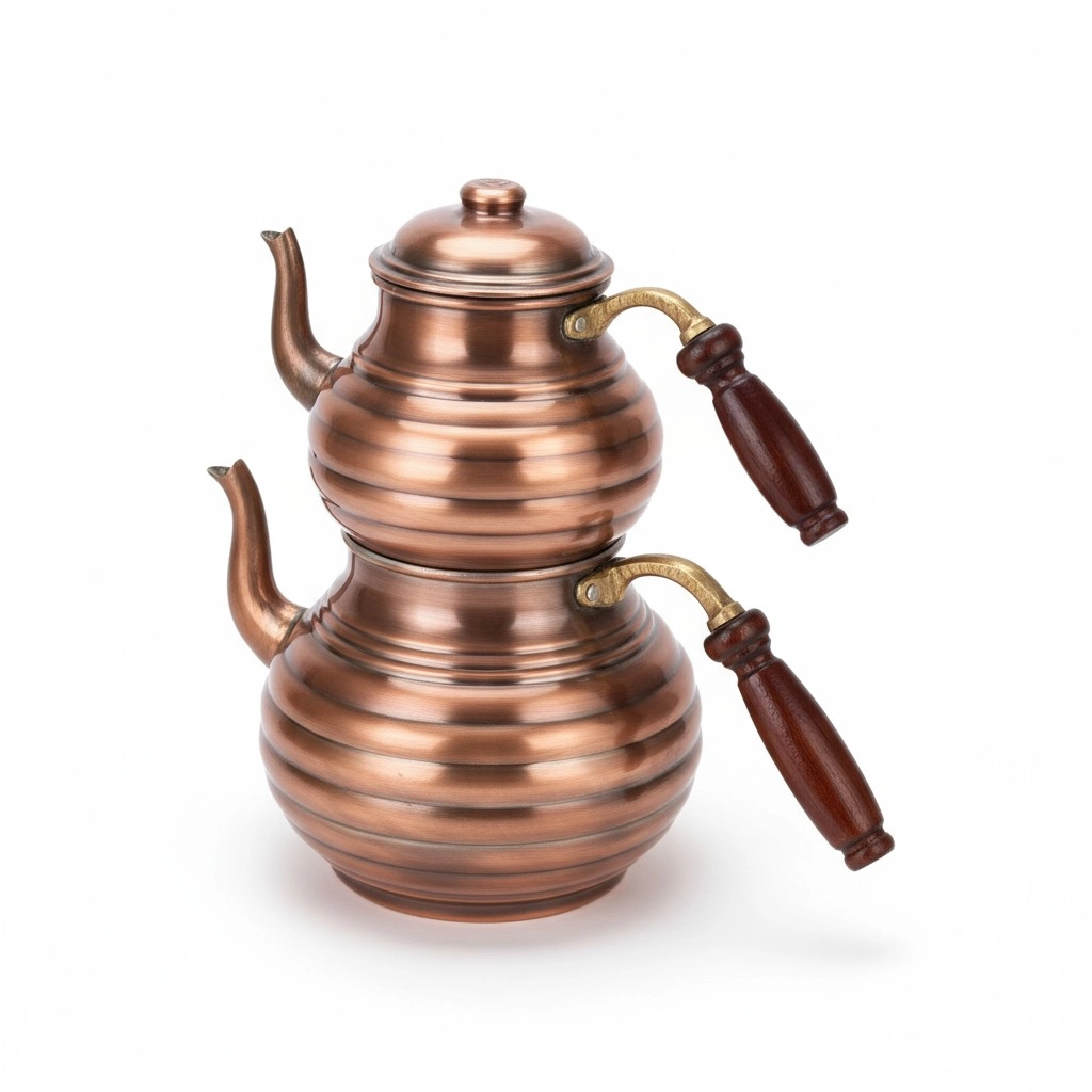 Oksitli Dilimli Bakır Çaydanlık Orta Boy