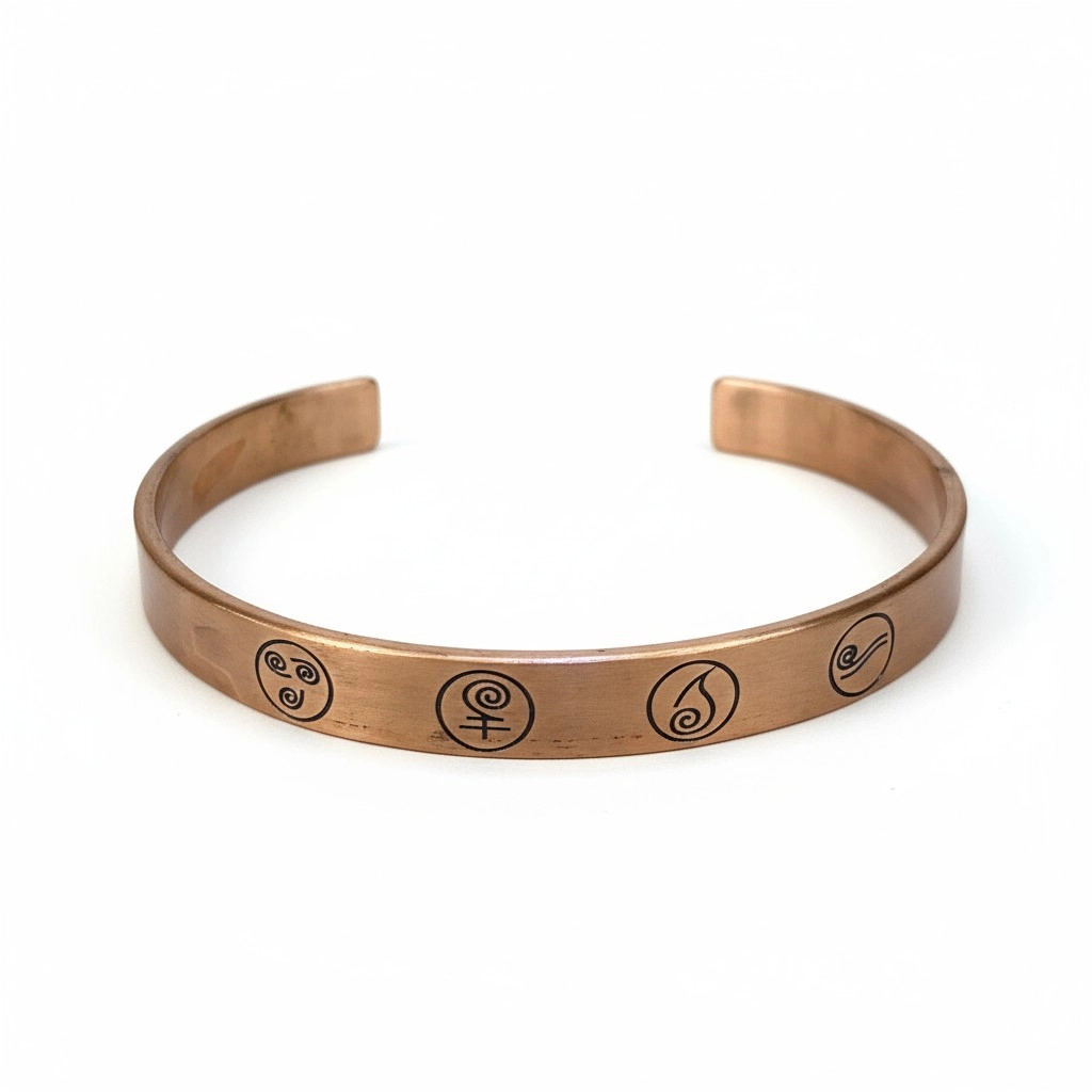 Dört Element Sembollü Denge Bakır Bileklik