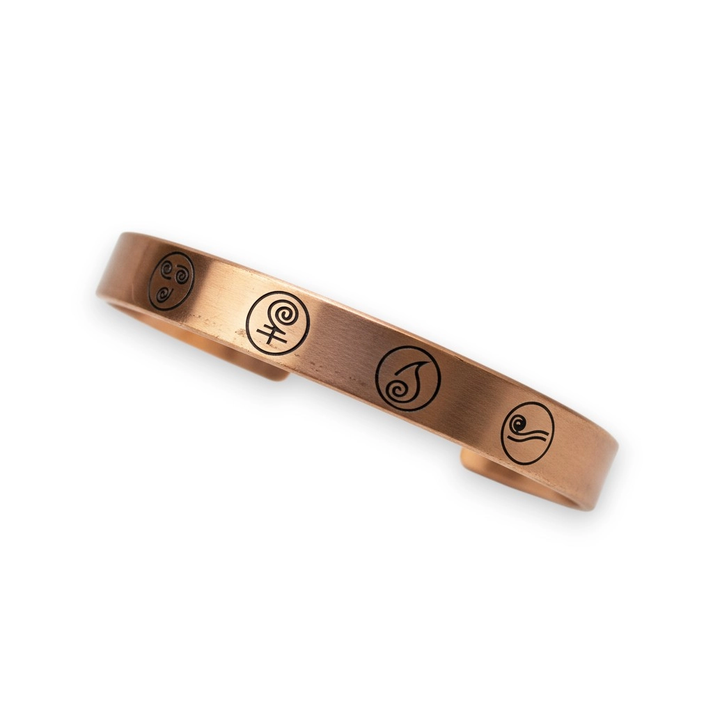 Dört Element Sembollü Denge Bakır Bileklik