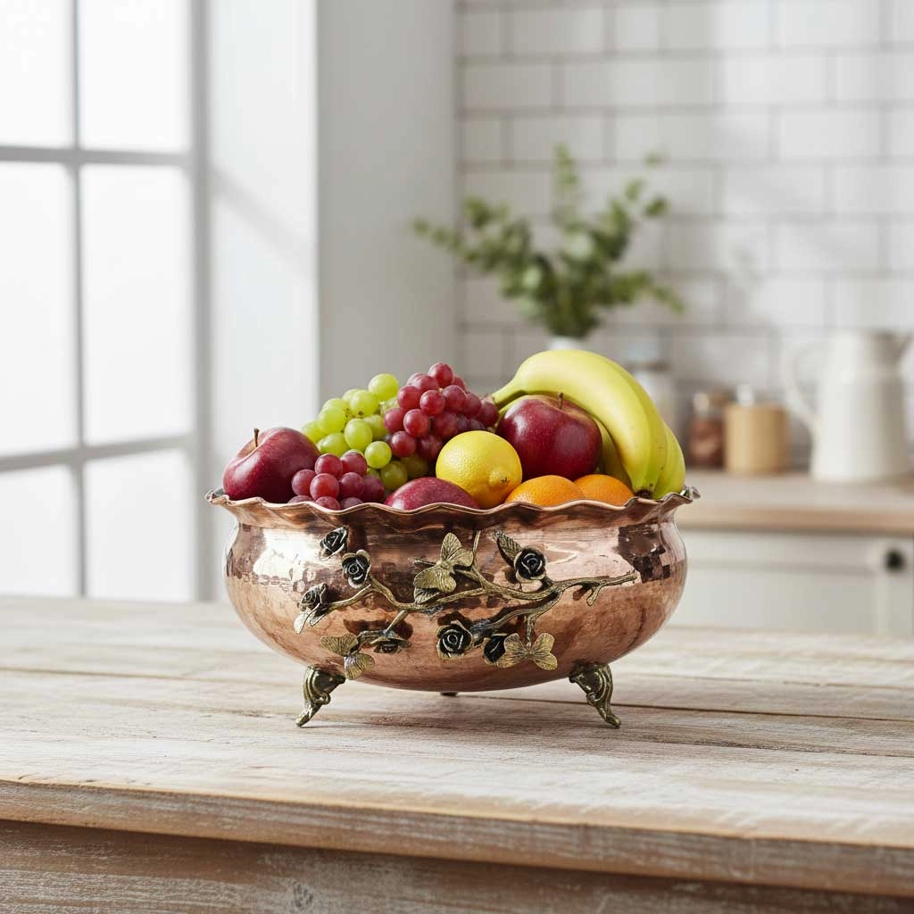 El Dövme Fırfırlı Bakır Meyvelik, Salata Kasesi, S18041