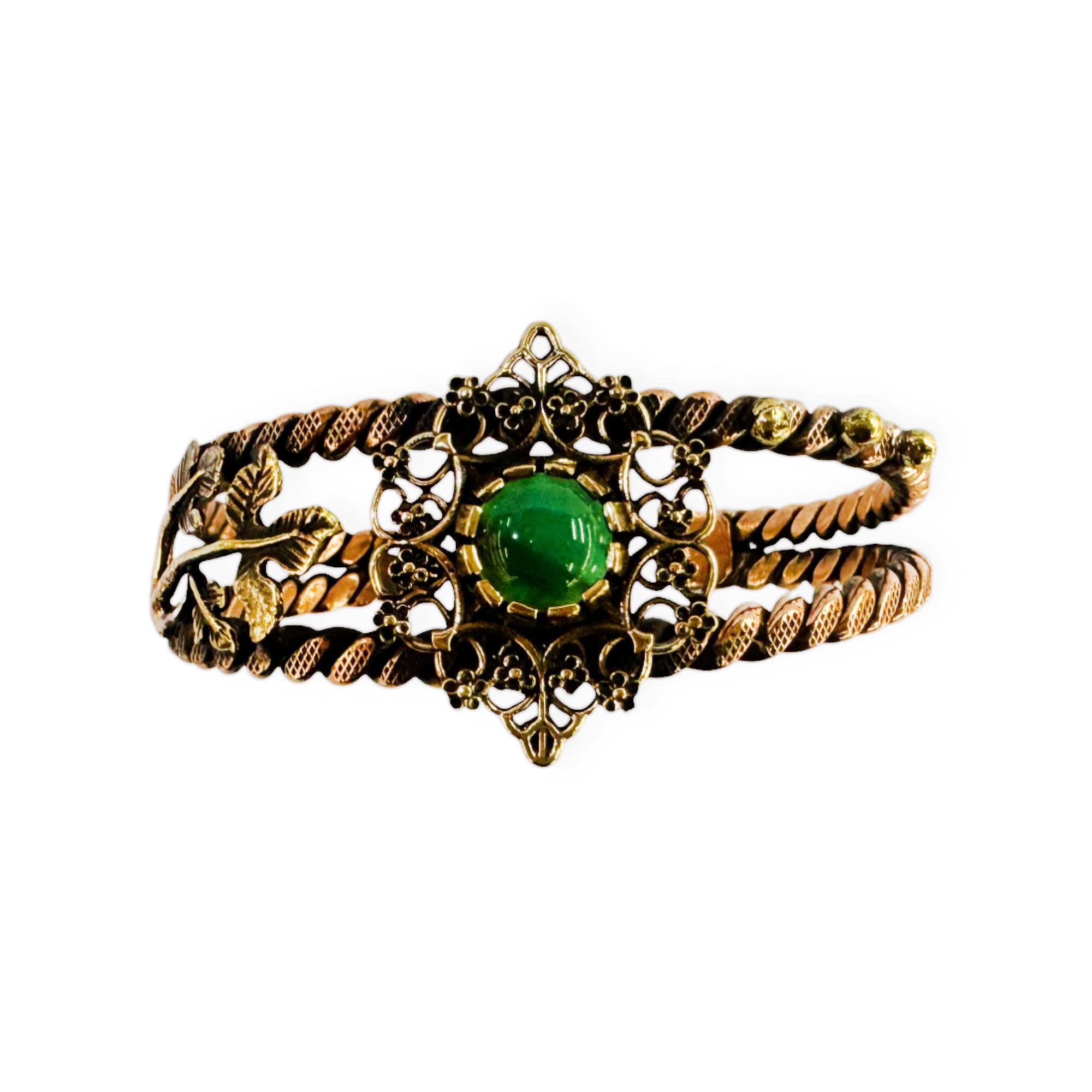 Yeşil Akik Taşlı El Yapımı Bakır Bileklik, K6144