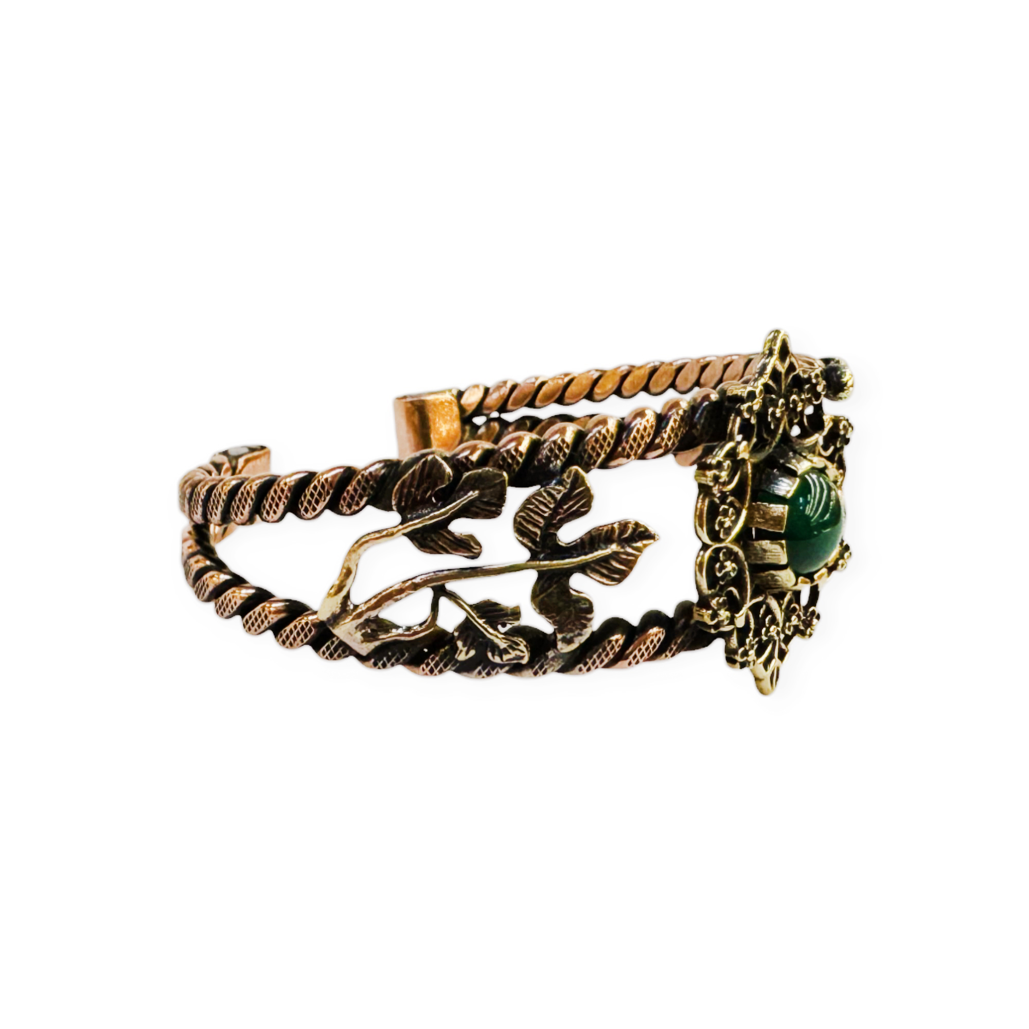 Yeşil Akik Taşlı El Yapımı Bakır Bileklik, K6144