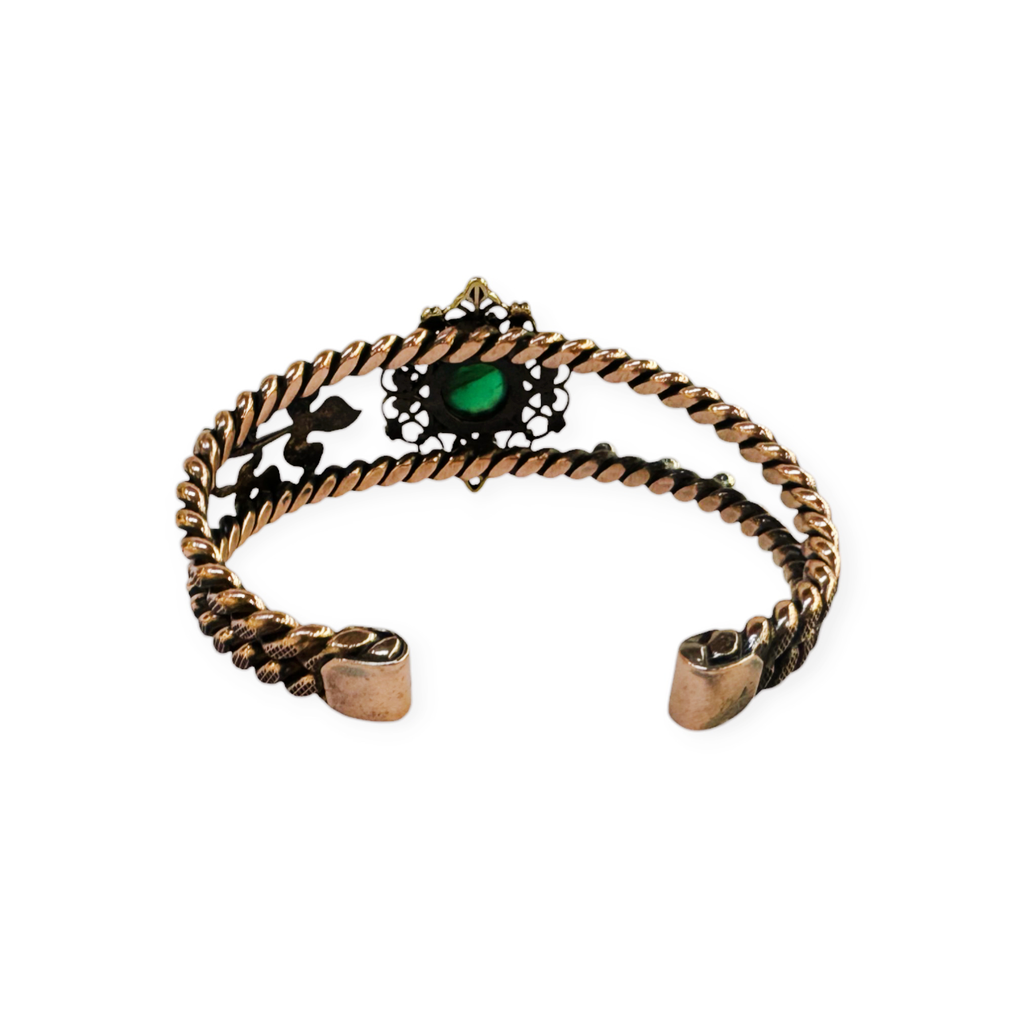 Yeşil Akik Taşlı El Yapımı Bakır Bileklik, K6144