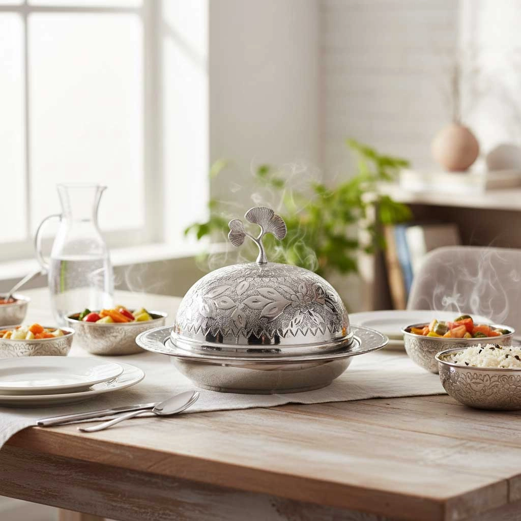 Nikel Kaplama İşlemeli Bakır Pilavlık No: 1