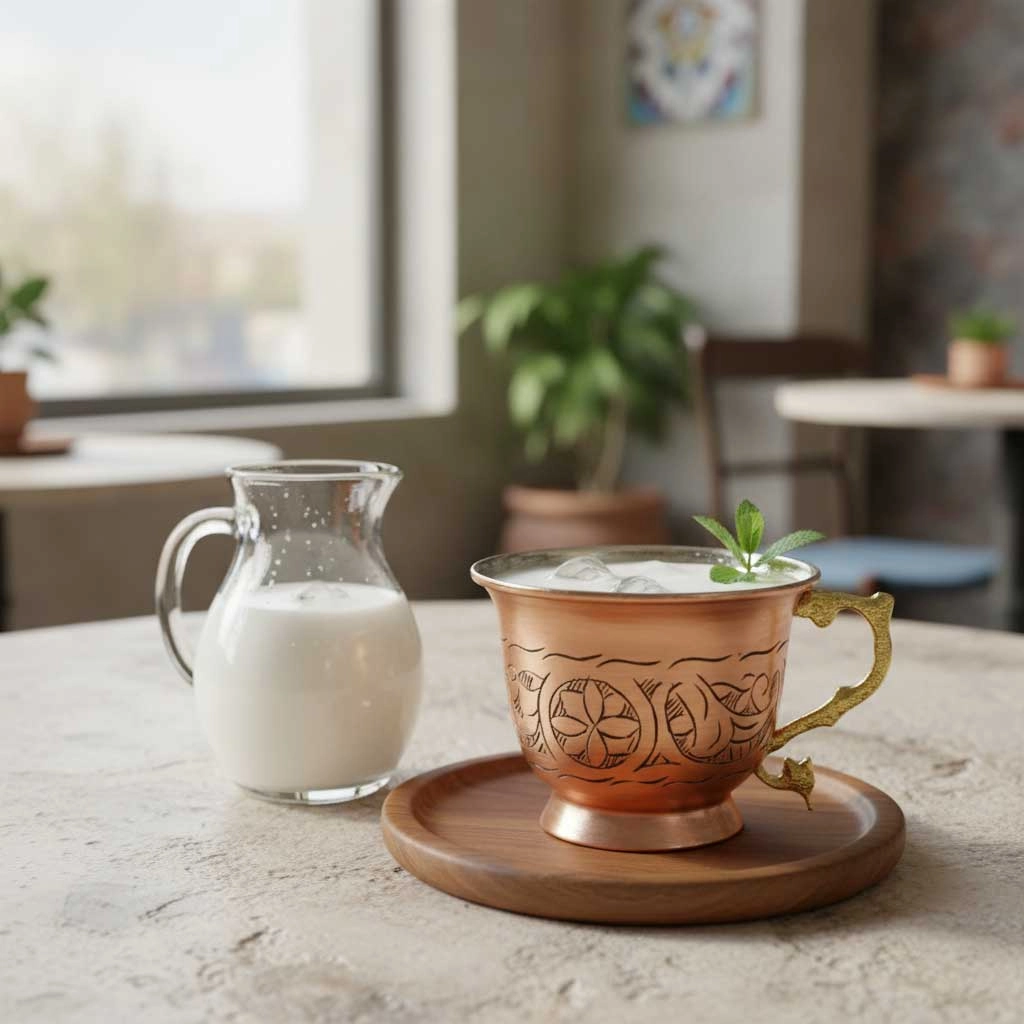 İşlemeli Eskitme Bakır Tas