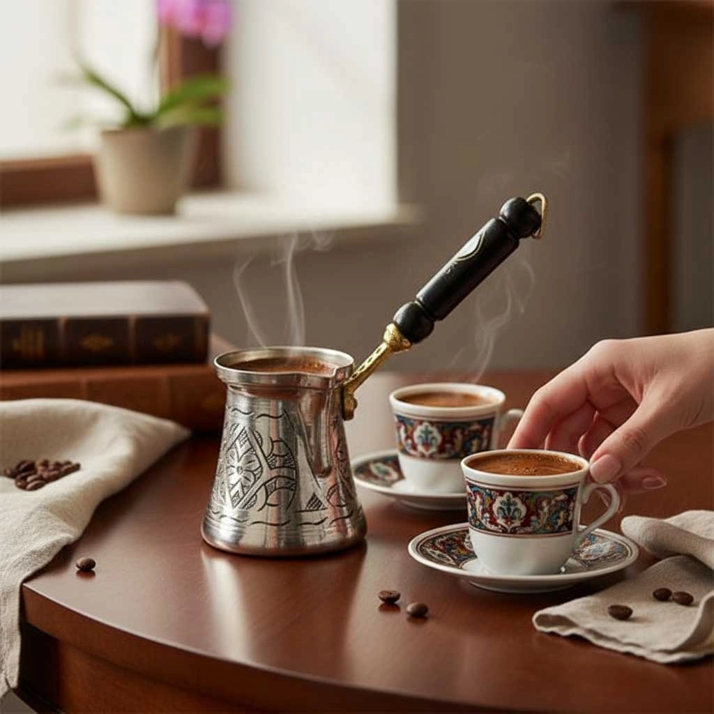 Paşa İşlemeli 2 Kişilik Kalaylı Bakır Cezve