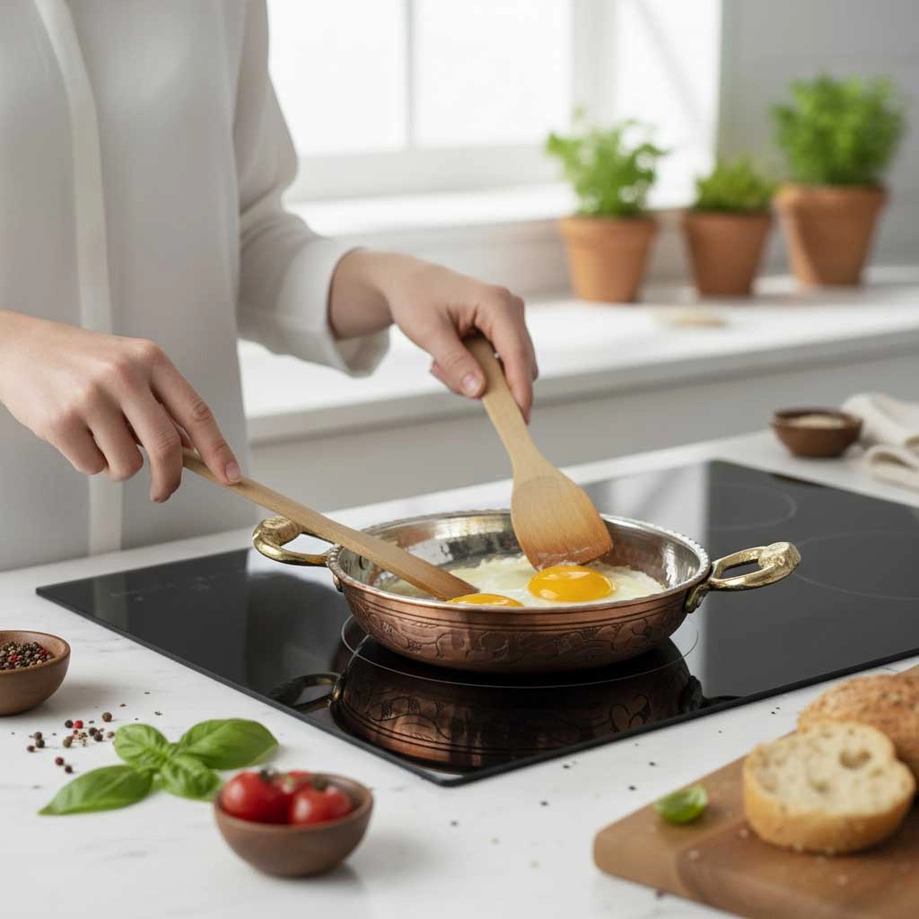 Bakır İşlemeli  Skoç Eskitme Tava 17 cm