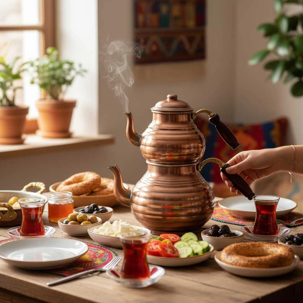 Oksitli Dilimli Bakır Çaydanlık Orta Boy