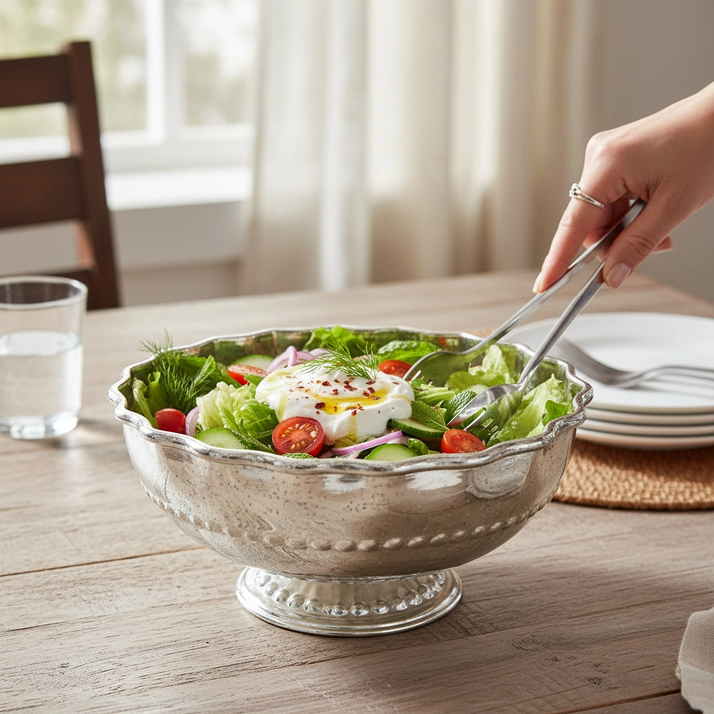 Yüksek Ayaklı El Dövme Bakır Meyvelik, Salata Kasesi