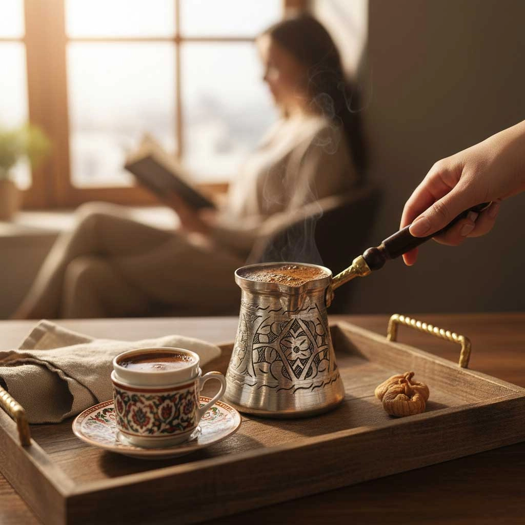 Paşa İşlemeli 6 Kişilik Kalaylı Bakır Cezve