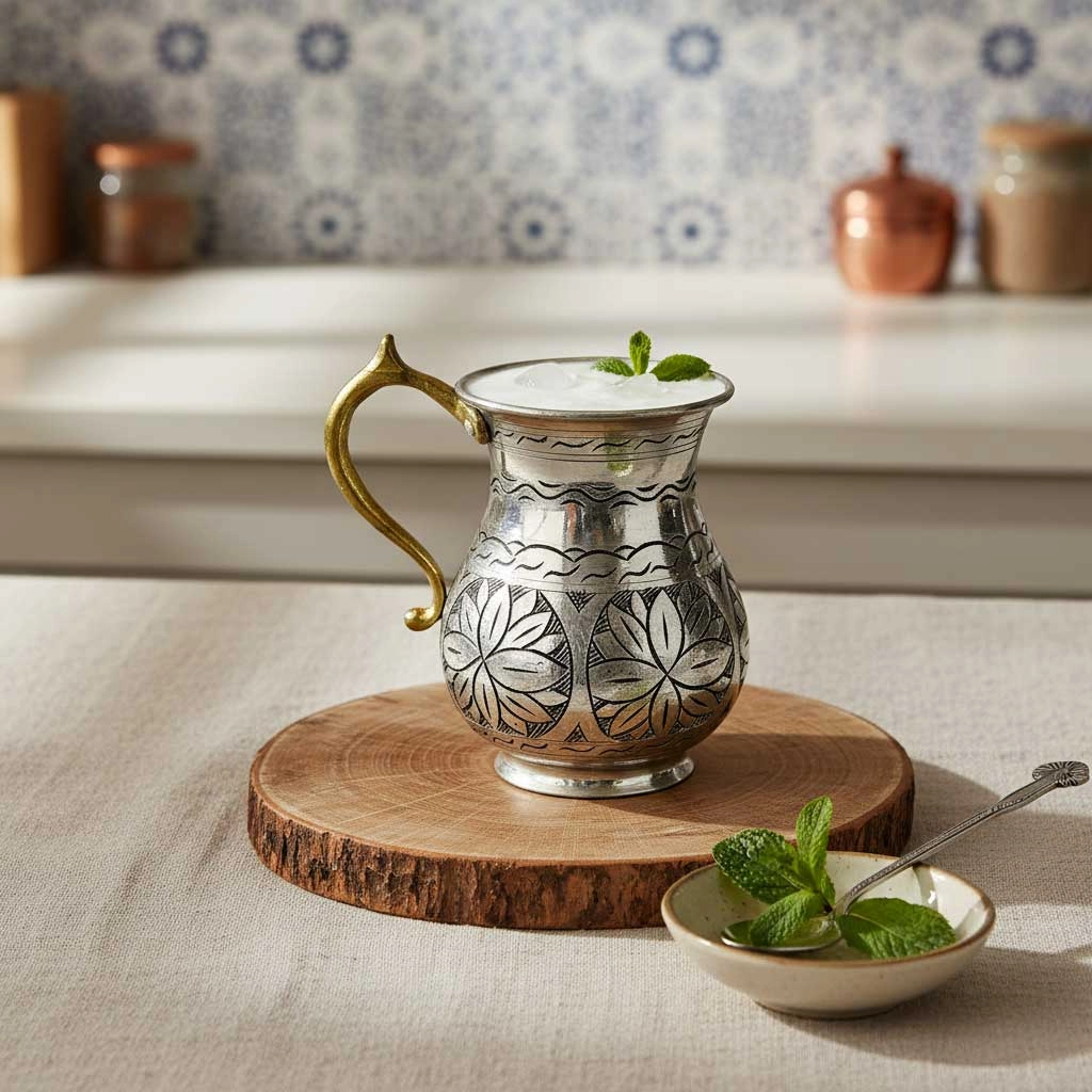 Oyma Nakış Eskitme Bakır Maşrapa
