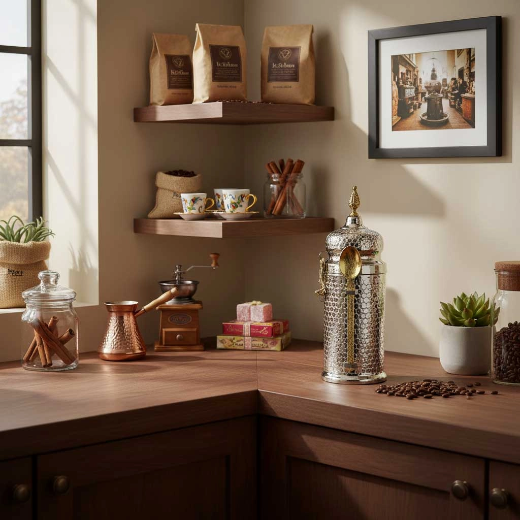 Petek Desen Bakır Kahve Kutusu