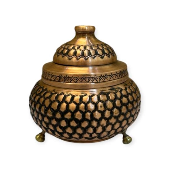 Petek Desenli Bakır Şekerlik, Skoç Eskitme