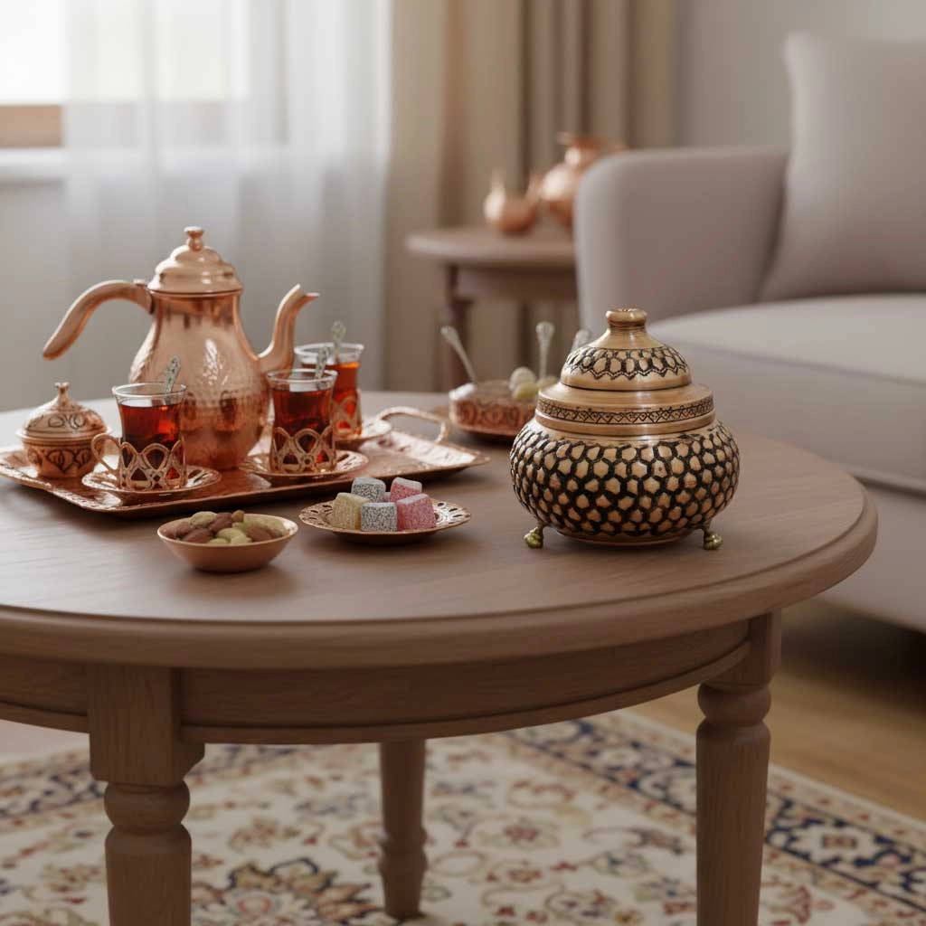 Petek Desenli Bakır Şekerlik, Skoç Eskitme