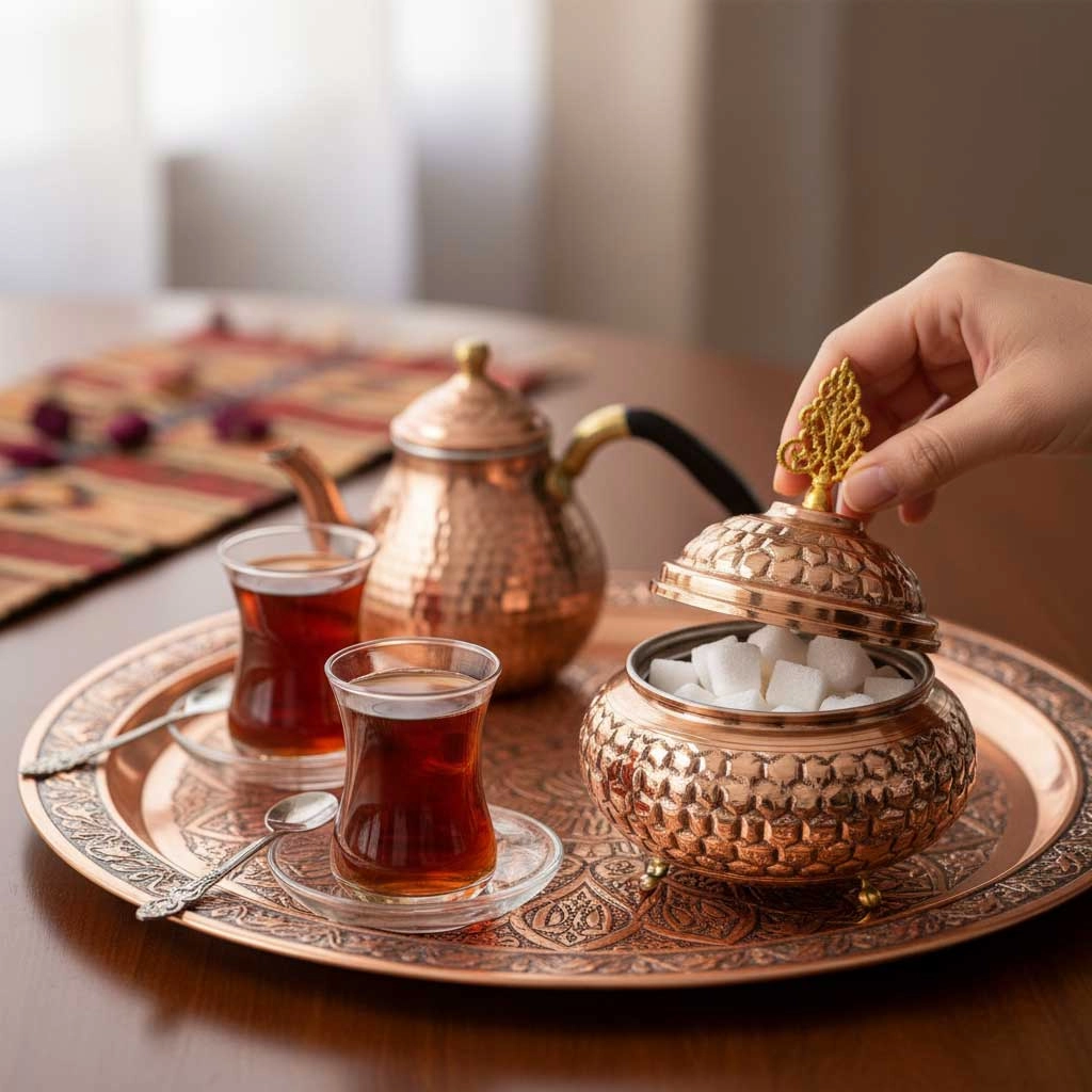 Petek Desenli Tombak Bakır Şekerlik