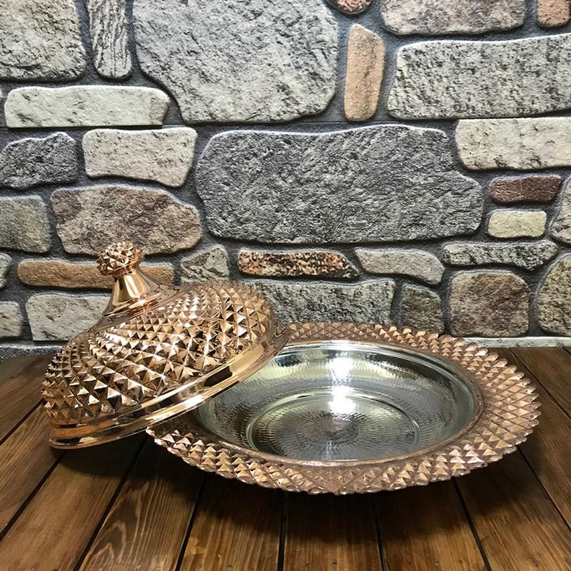 Piramit İşlemeli Bakır Pilavlık 40 cm