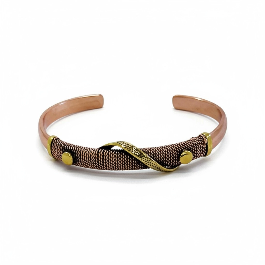 Pirinç Detaylı Tel Örme Bakır Bileklik