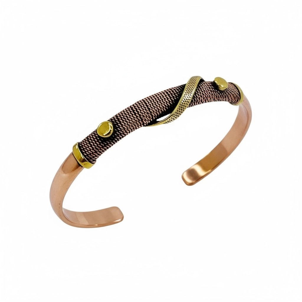 Pirinç Detaylı Tel Örme Bakır Bileklik