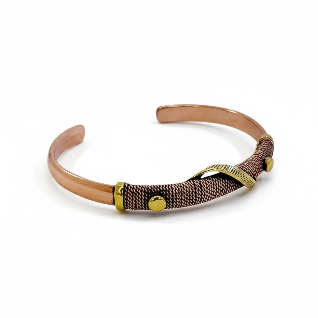 Pirinç Detaylı Tel Örme Bakır Bileklik