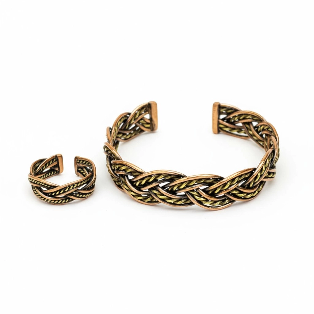 Bakır ve Pirinç Tel Örme Bileklik ve Yüzük