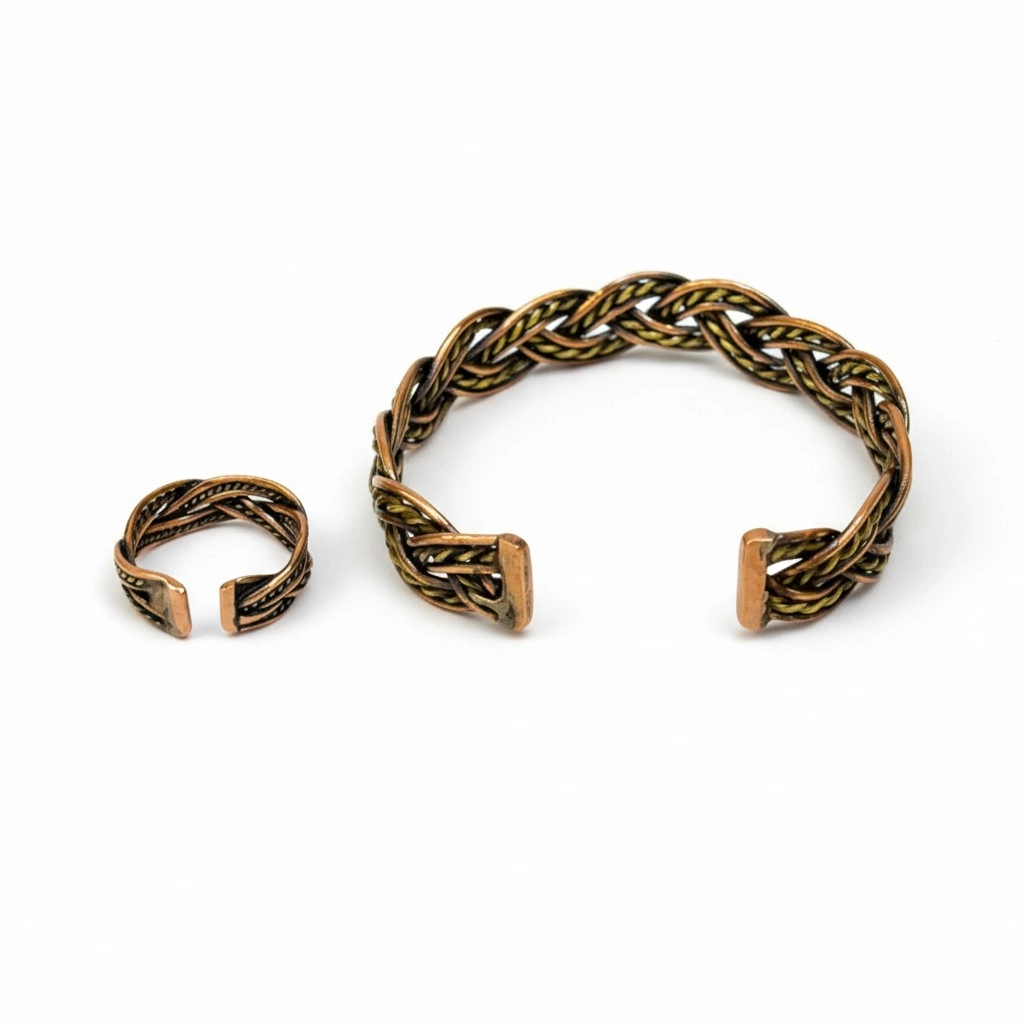 Bakır ve Pirinç Tel Örme Bileklik ve Yüzük