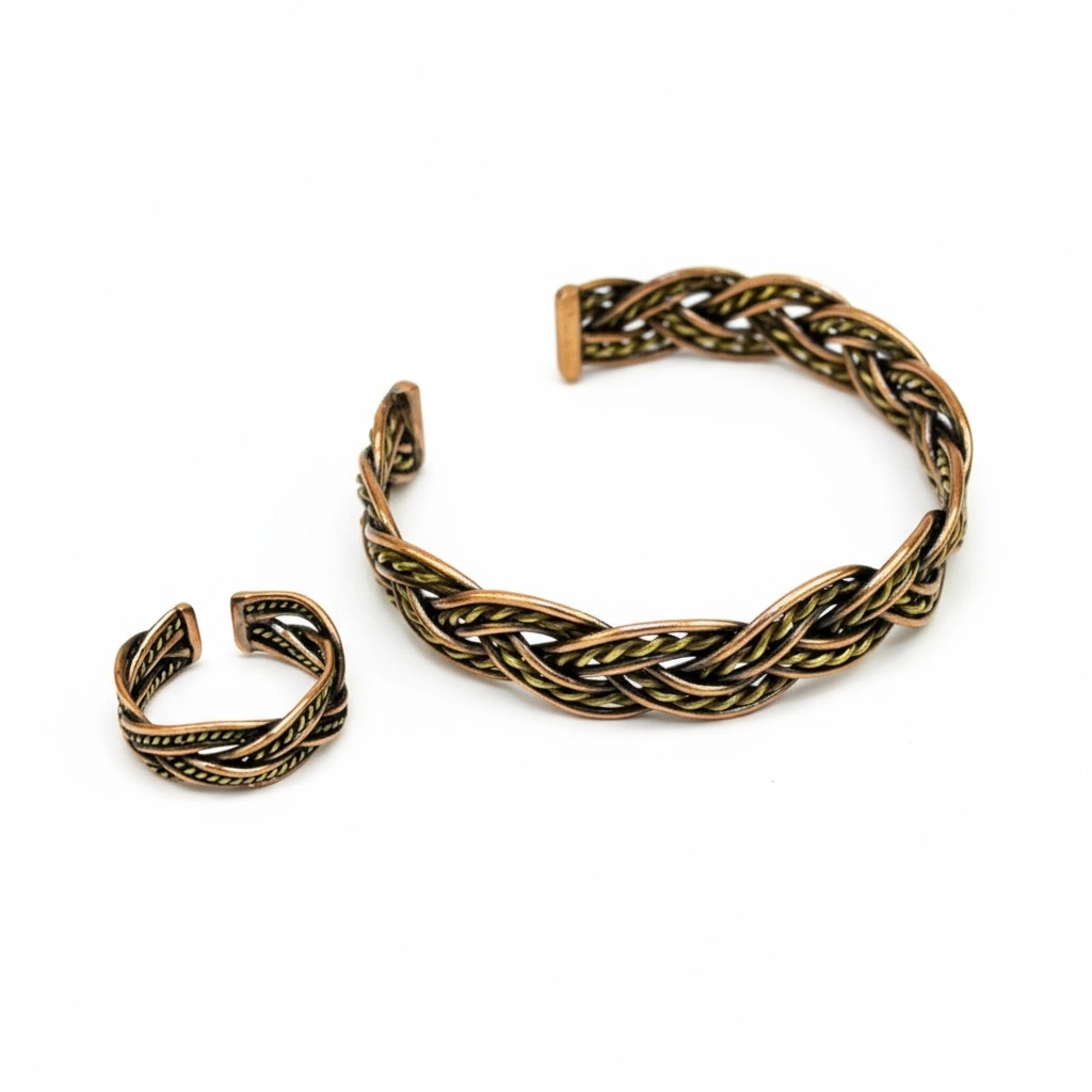 Bakır ve Pirinç Tel Örme Bileklik ve Yüzük