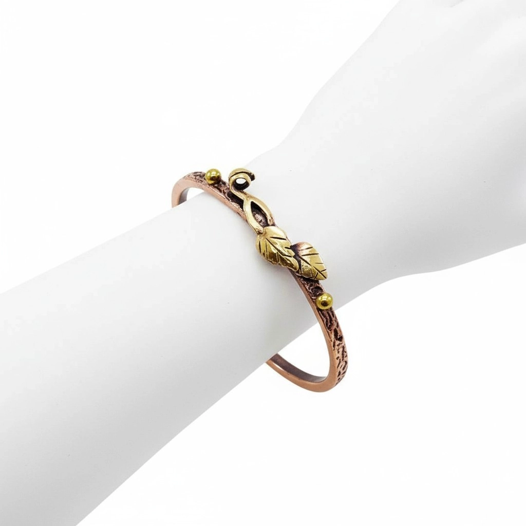 Pirinç Yapraklı Ağaç Kabuğu Bakır Bileklik