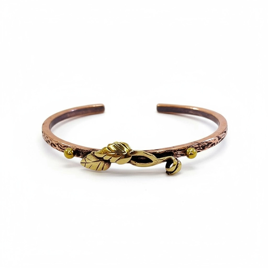 Pirinç Yapraklı Ağaç Kabuğu Bakır Bileklik