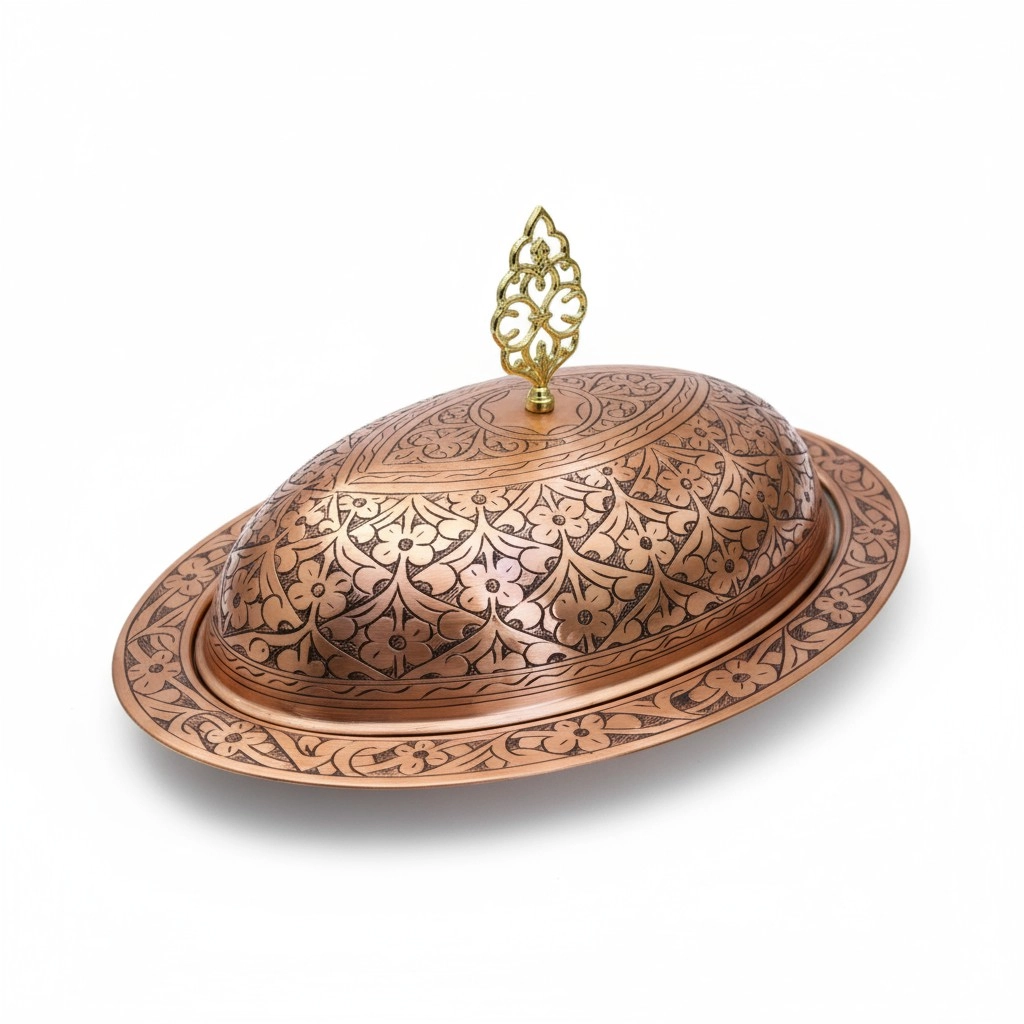 40 cm Ağır İşlemeli Bakır Kayık, Skoç Eskitme