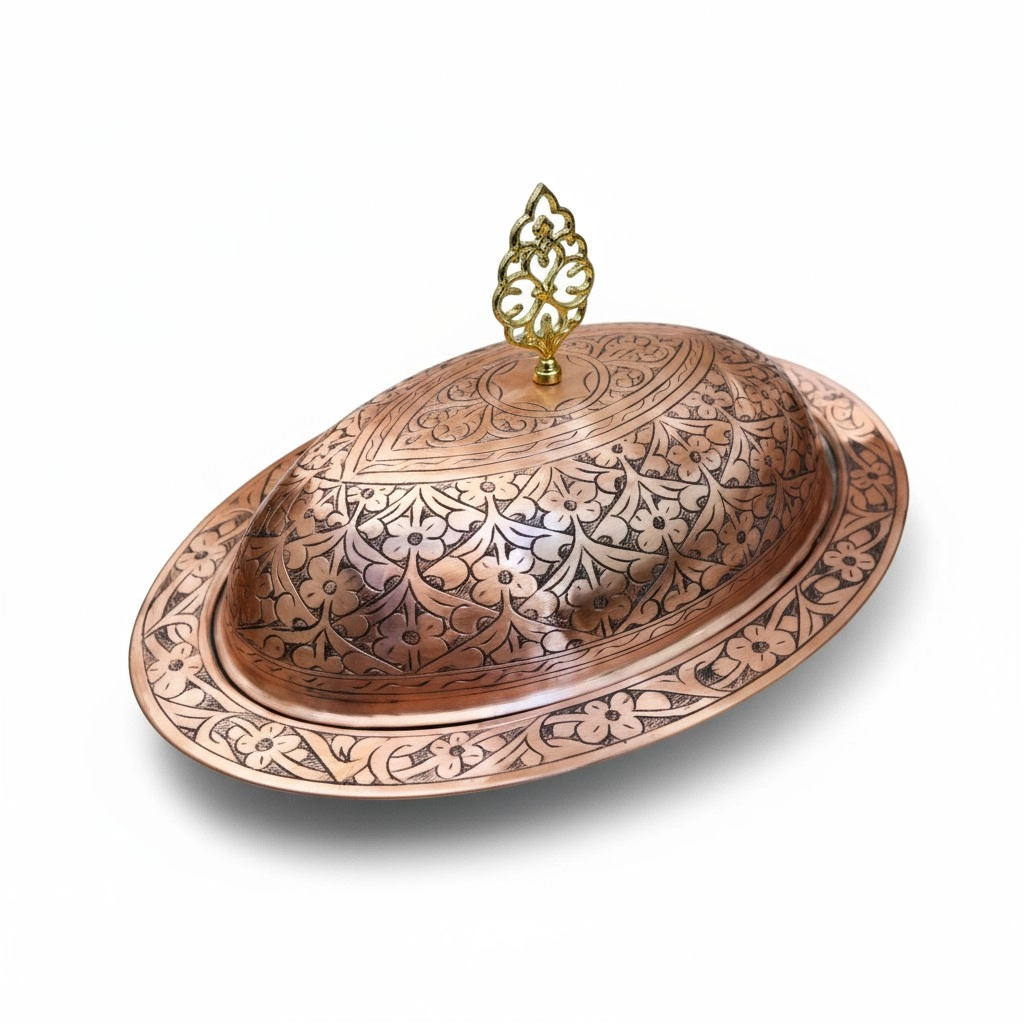 40 cm Ağır İşlemeli Bakır Kayık, Skoç Eskitme