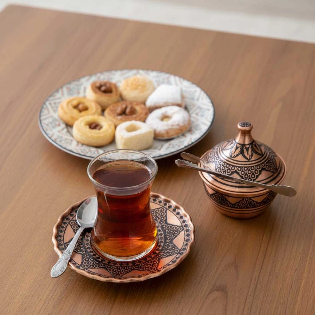 Salkım Desenli Çirtlikli Bakır Çay Tabağı