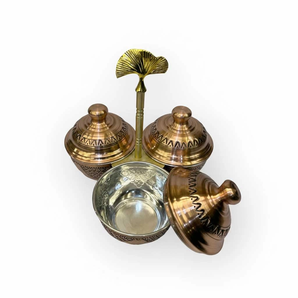 Salkım Desen Skoçlu 3’lü Bakır Baharatlık ve İkramlık (Küçük)