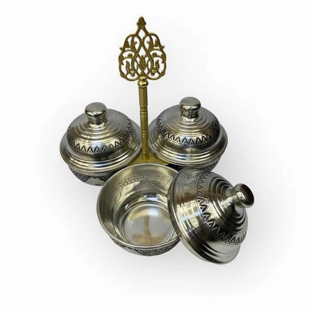 Salkım Desen Kalaylı 3’lü Bakır Baharatlık ve İkramlık