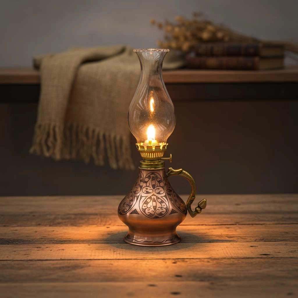 İşlemeli Bakır Gaz Lambası Büyük Boy, G10085