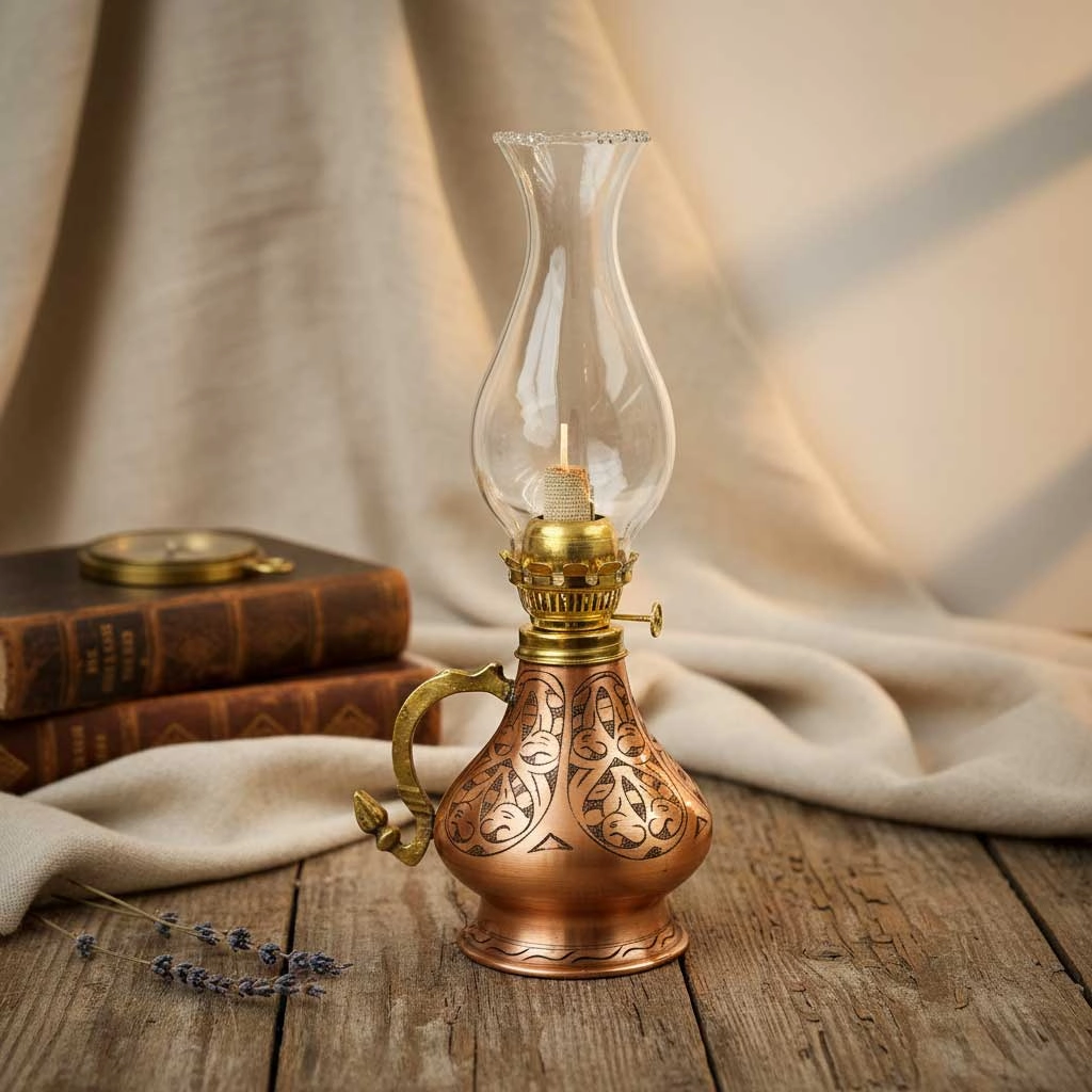 İşlemeli Bakır Gaz Lambası Büyük Boy, G10085