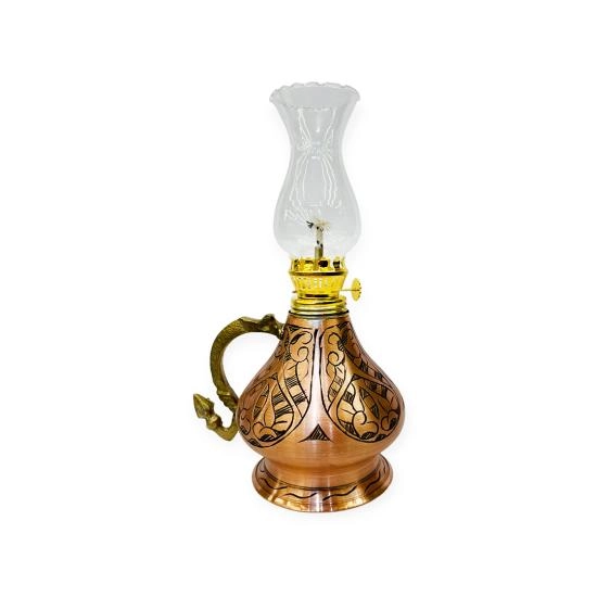 İşlemeli Bakır Gaz Lambası Küçük Boy, G10135