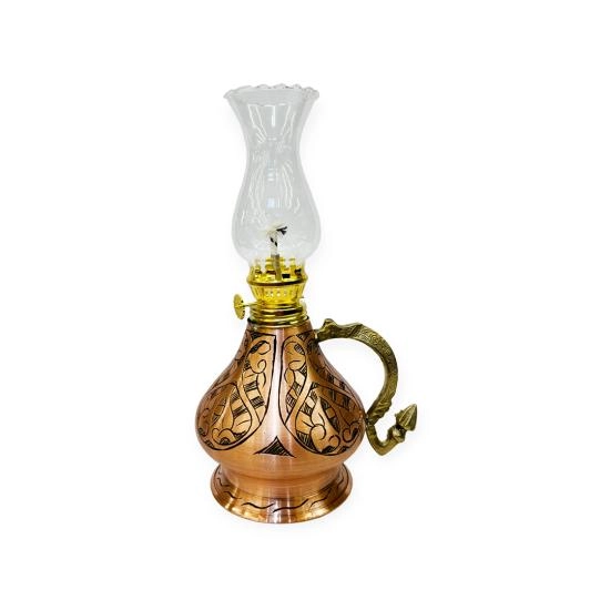 İşlemeli Bakır Gaz Lambası Küçük Boy, G10135
