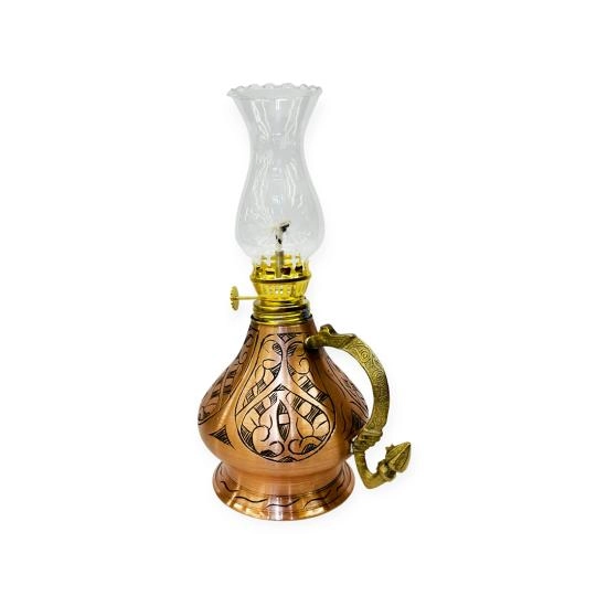 İşlemeli Bakır Gaz Lambası Küçük Boy, G10135