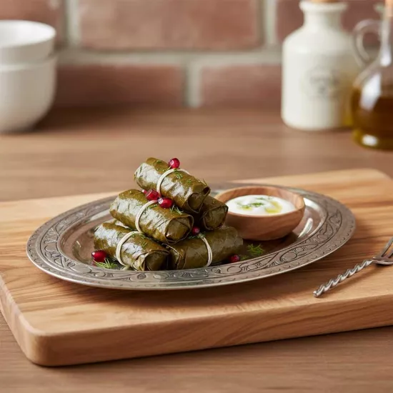 25 cm İşlemeli Bakır Kayık Tabak, İşlemeli Bakır İskender Tabağı (EFMR-2355-4)